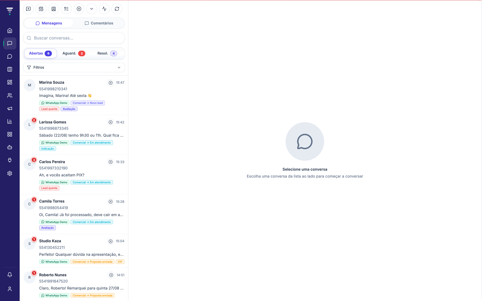 Inbox multicanal do Resulta CRM